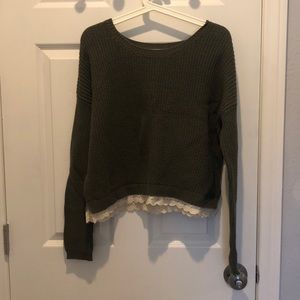 M Knit Olive Green Sweater w/ Lace on Bottom